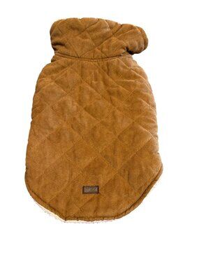 UGG Quilted Brown Dog Jacket Brown Suede Sherpa Lining Hook Loop 18"